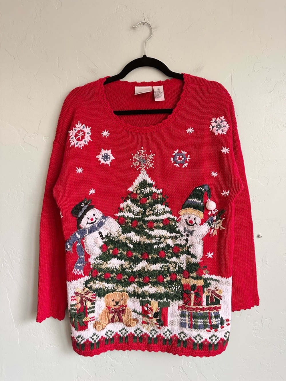 90’s Vintage Fashion Bug Red Christmas Holiday Cottagecore Knit Sweater Small